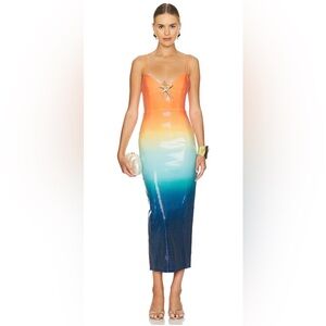 NEW Runaway The Label orange blue sunset ombre sequin Benito  midi dress XL